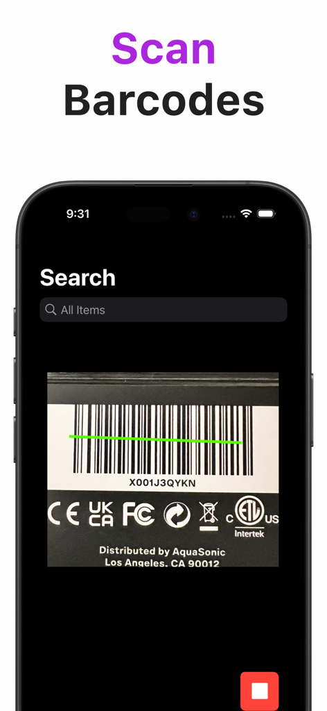 Écran d'iPhone montrant l'application Boxflow scannant un code-barres de produit pour le suivi des stocks
