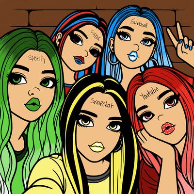 group of teen girls friends y2k up close in a selfie