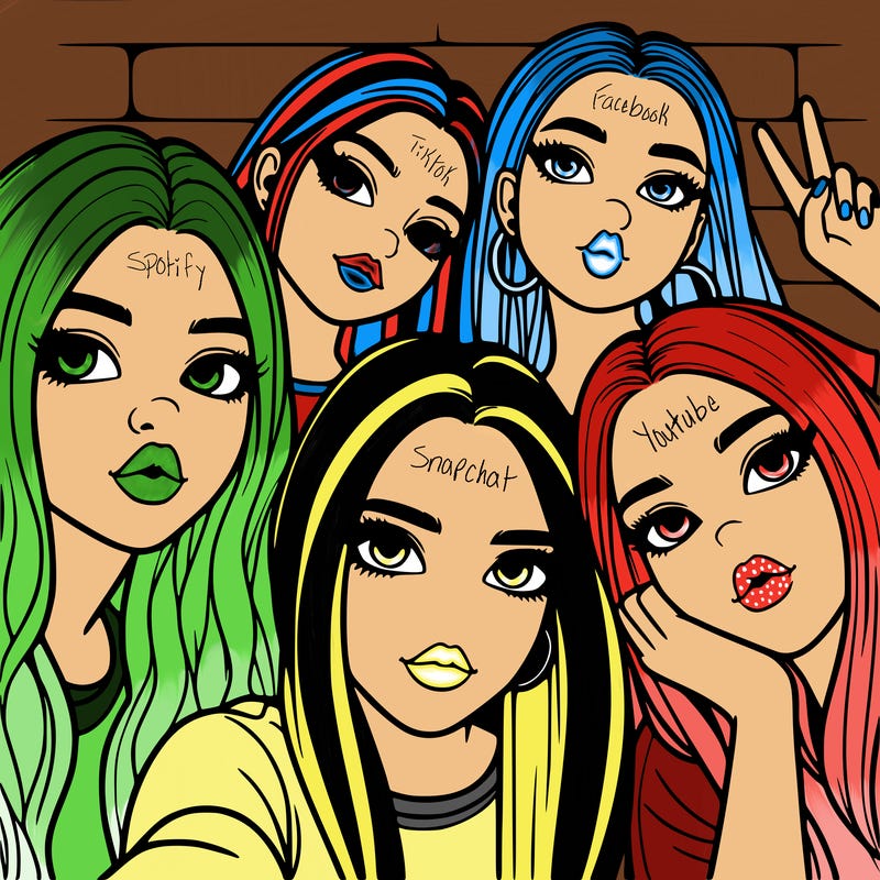 group of teen girls friends y2k up close in a selfie