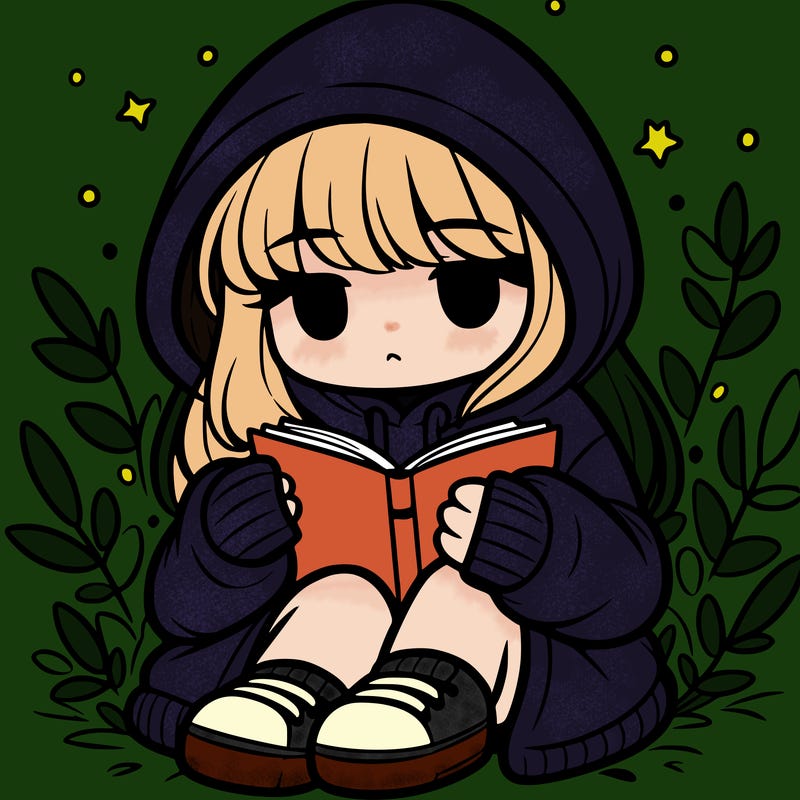 girl in oversized hoodie reading a book