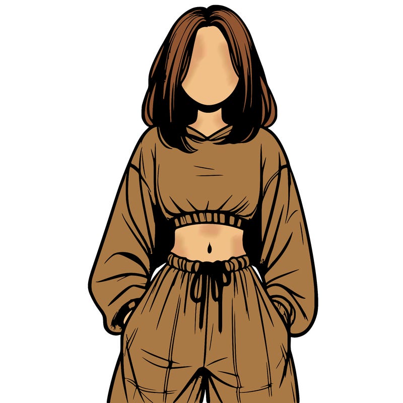 realistic girl faceless with baggy pants and a crop top