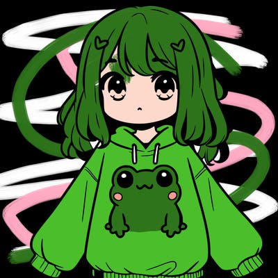 girl wearing frogging sweatshirt