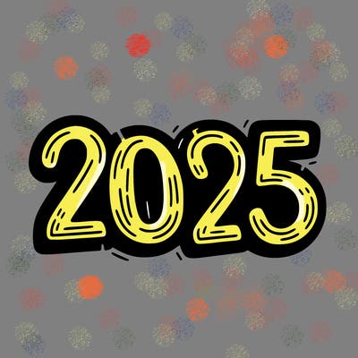 one line scrawled numbers sketch design “2025”