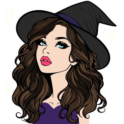 realistic witch girl with wavy hair and lips