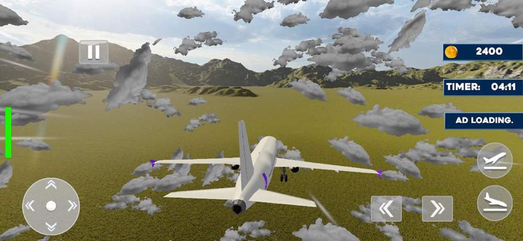 City Plane Flight Sim Games 3D - A commercial airplane flying through clouds in a 3D flight simulation game environment.