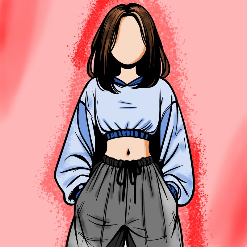 realistic girl faceless with baggy pants and a crop top