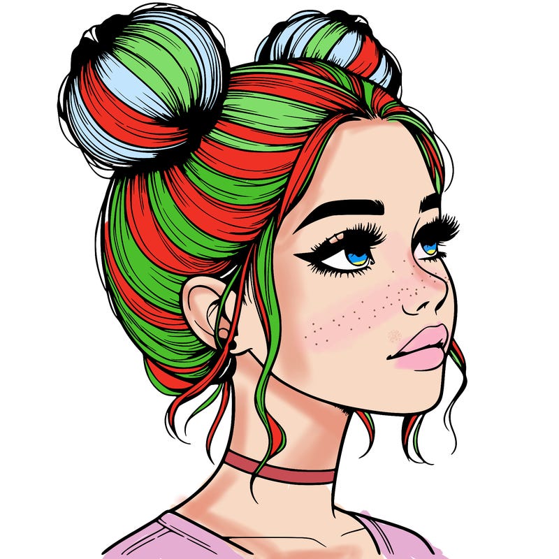 realistic girl with buns on the top of her head
