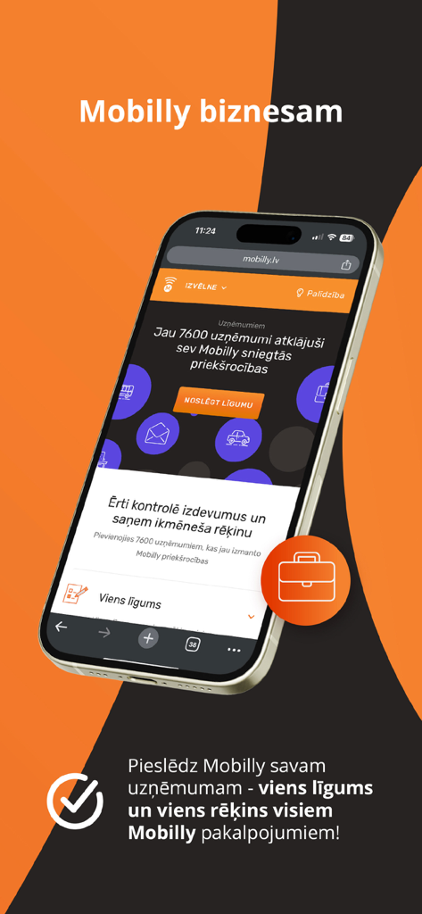 Mobilly - Smartphone screen showing the Mobilly for business interface for company expense management and invoicing