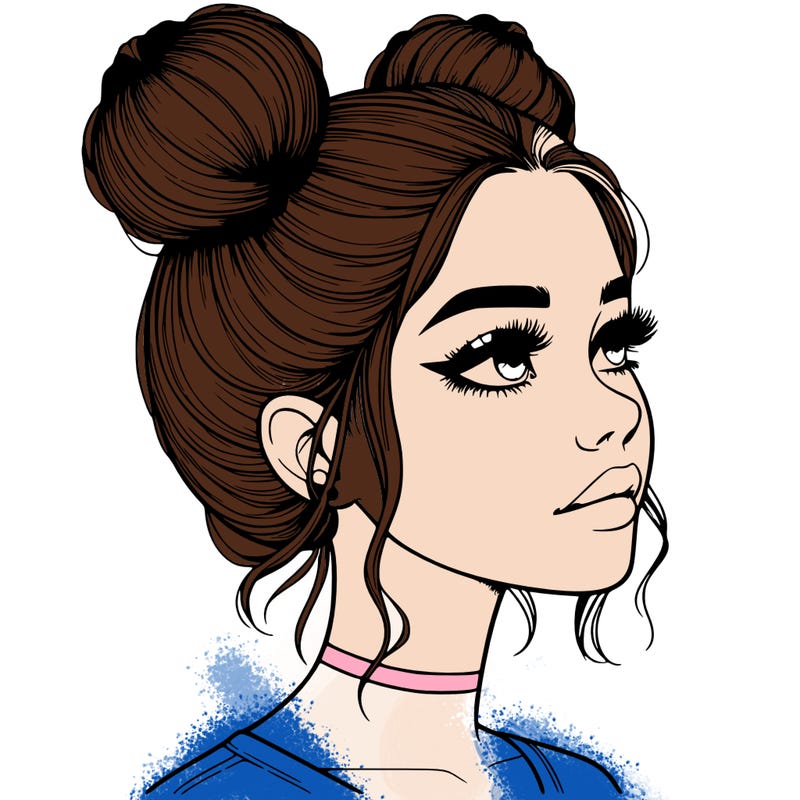 realistic girl with buns on the top of her head