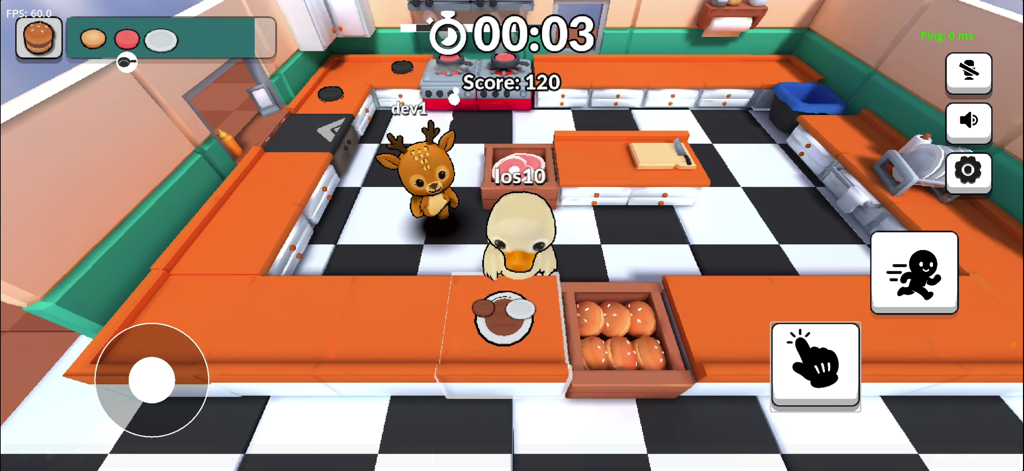 kitchen Together 2 - Multiplayer kitchen simulation gameplay with a deer and duck character