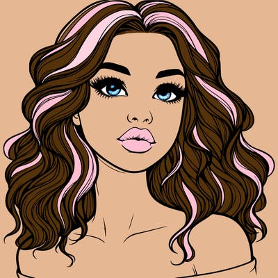realistic girl with wavy hair and lips