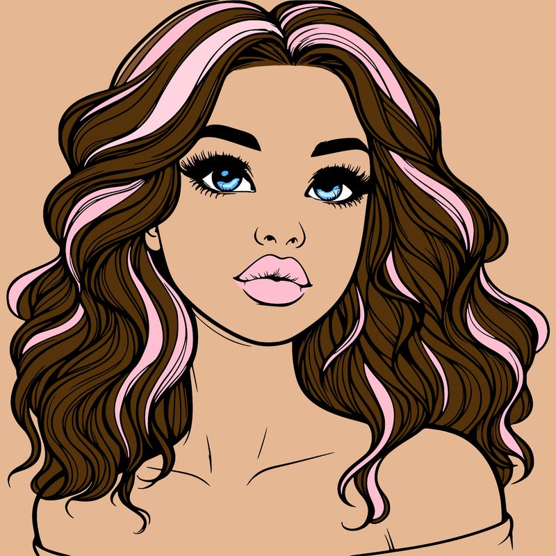realistic girl with wavy hair and lips
