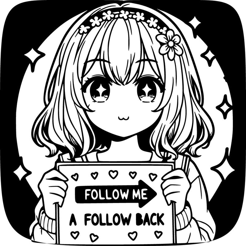 a picture of an anime girl holding a sign that says follow me for a follow back