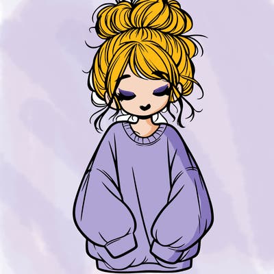 girl with baggy sweatshirt and messy bun