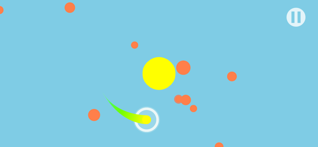 Dot Scale - A yellow circle moves to absorb small orange dots in the Dot Scale mobile game