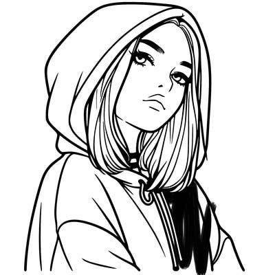 a realistic girl in a hoodie