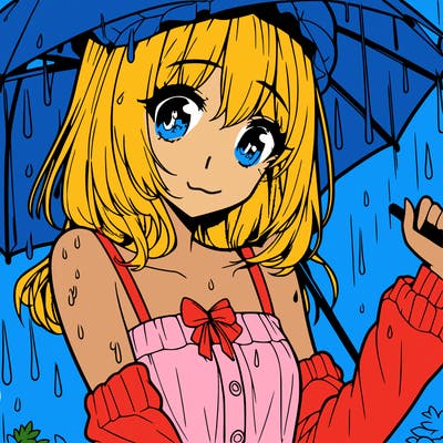 pretty anime girl in the rain