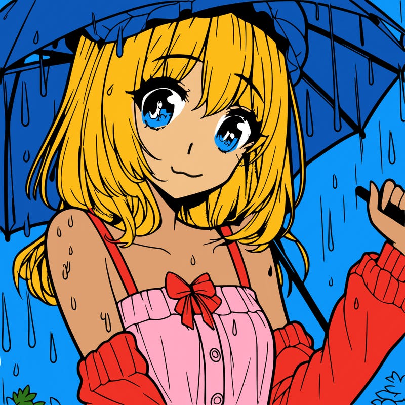 pretty anime girl in the rain