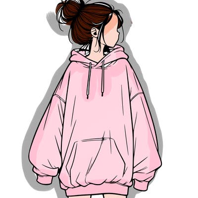 realistic girl with a oversized sweatshirt on and a bun