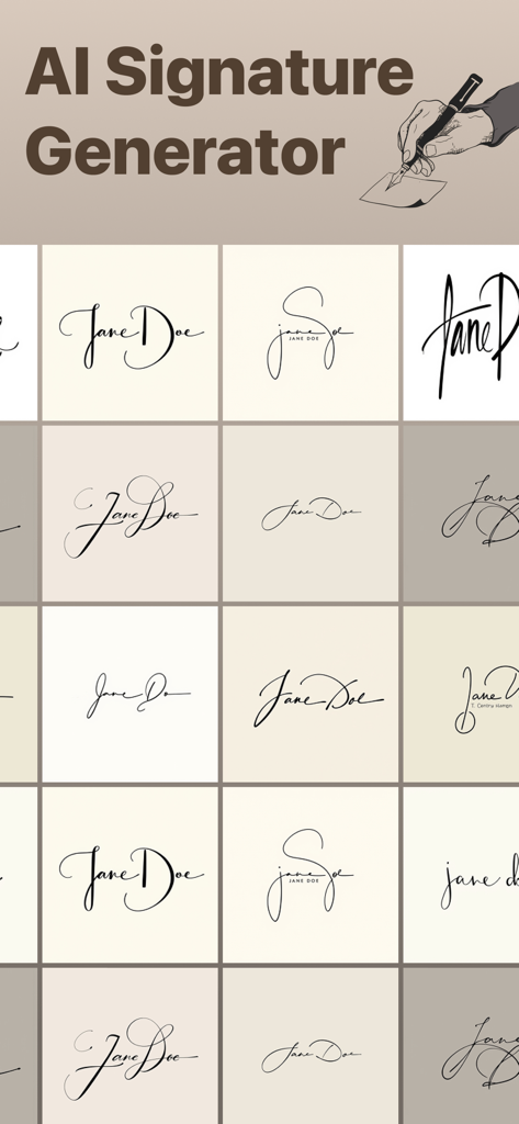 AI Signature Maker: Generator! - Uma variedade de estilos de assinatura elegantes e profissionais gerados por IA para uso comercial