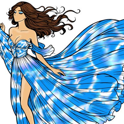 realistic woman in dress flowing the the wind