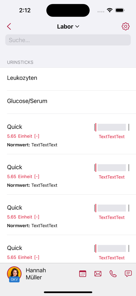 tomedo Praxissoftware - Laboratory results screen in the tomedo medical app showing patient test data and contact info