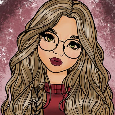 girl with long hair and freckles and glasses realistic