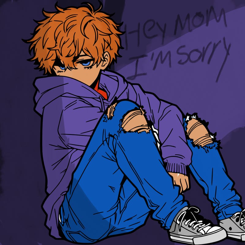 a male hoddie ripped jeans messy hair anime