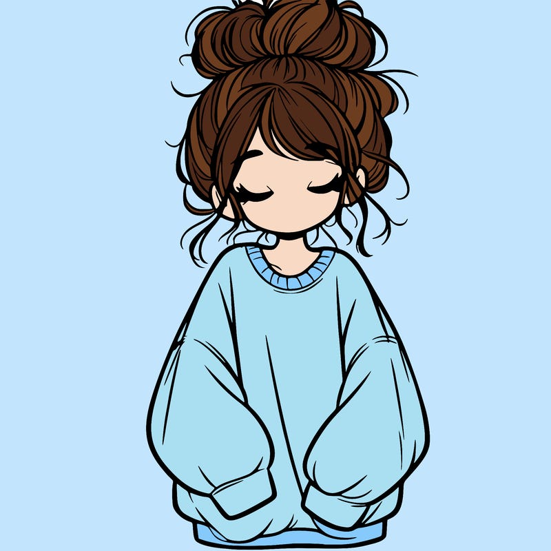 girl with baggy sweatshirt and messy bun