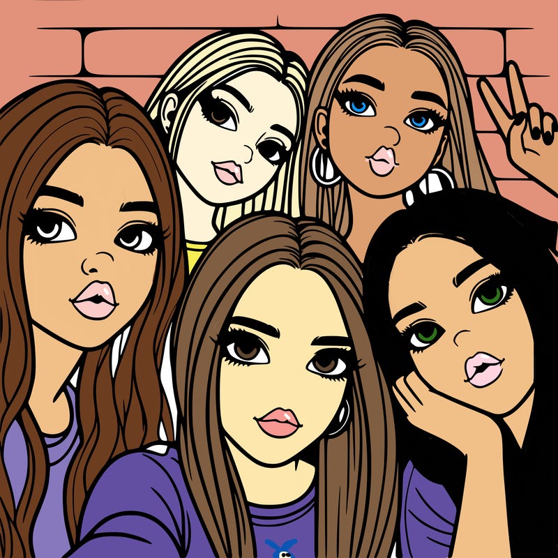 group of teen girls friends y2k up close in a selfie