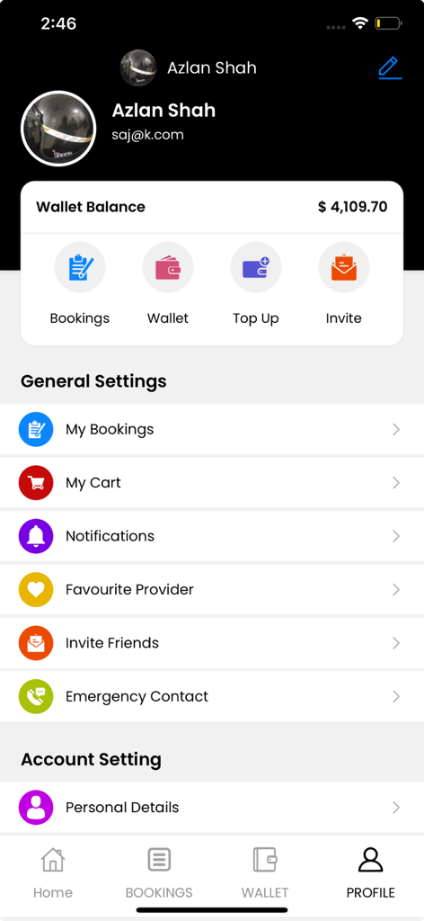 Capture Pro App - Capture Proアプリのプロフィール画面、ユーザーのウォレット残高とアカウント設定が表示されています
