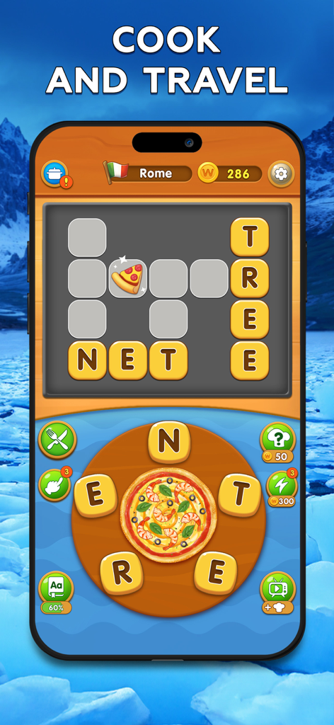 Word Pizza - Search Words - Word Pizza mobile game screen featuring a word puzzle with a pizza theme