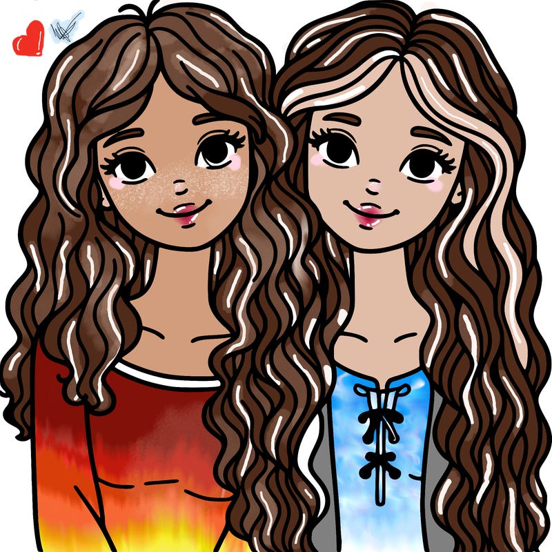 two girl best friends one with medium curly hair and the other with wavy long hair