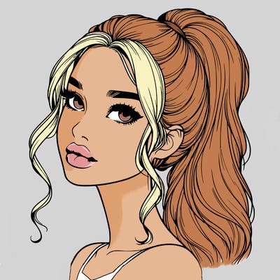 realistic girl with a ponytail on her hair and lips