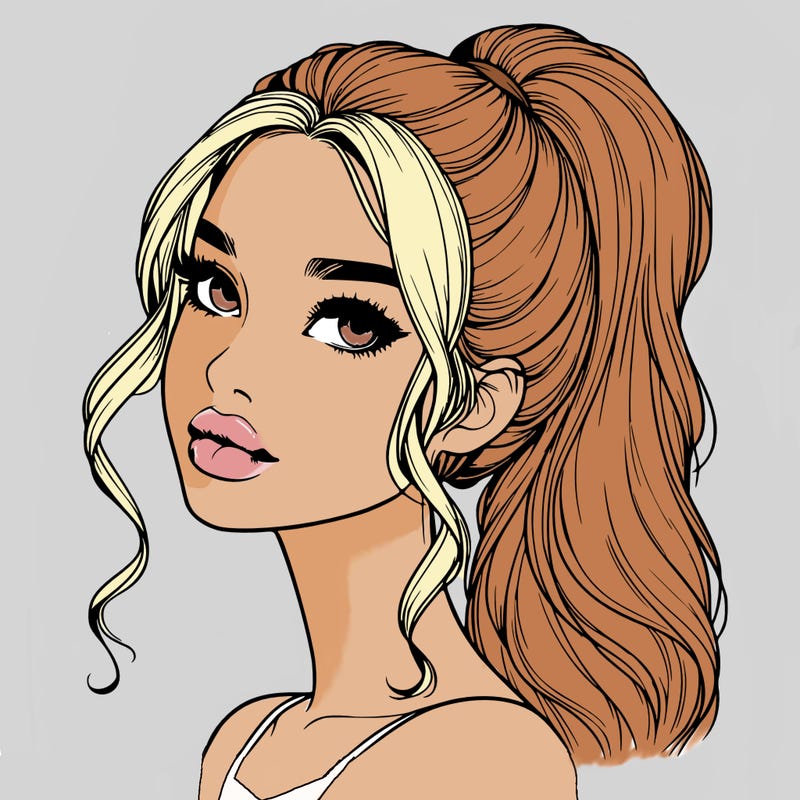 realistic girl with a ponytail on her hair and lips