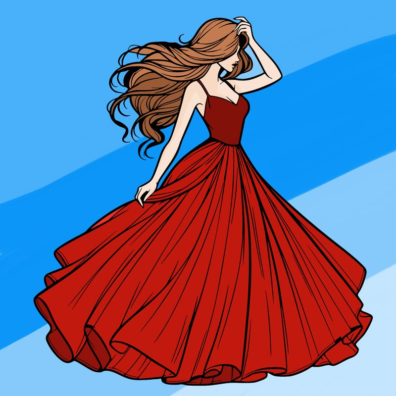 realistic woman with dress flowing in the wind