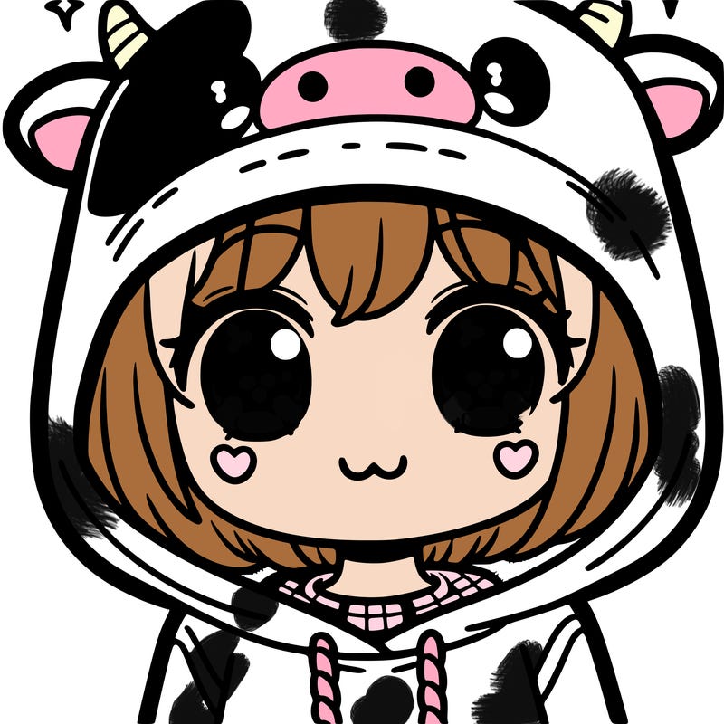 kawaii girl with cow hoodie
