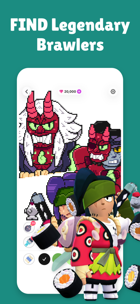 PixBrawl for Brawl Stars - A pixel art coloring interface from PixBrawl featuring legendary Brawl Stars characters and skins