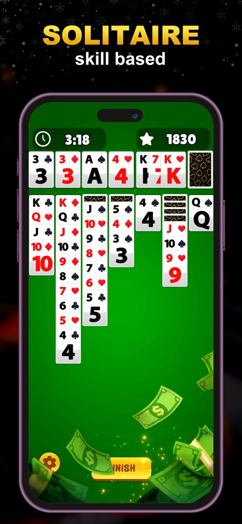 Solitaire Legends - Win Cash - Solitaire Legends skill based card game interface with cash rewards