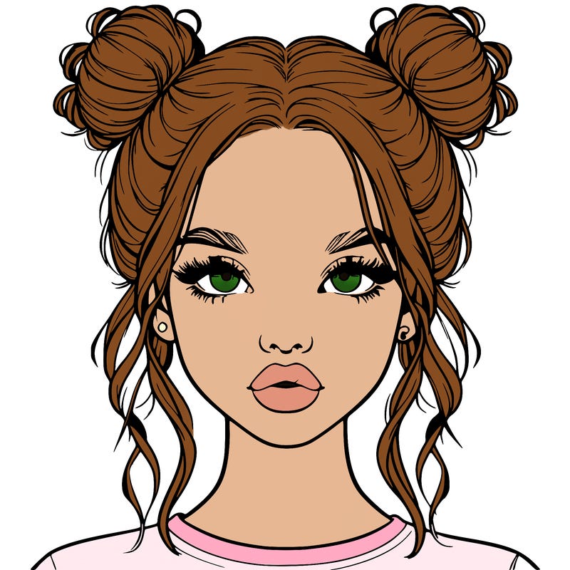 realistic girl with two buns in hair and lips