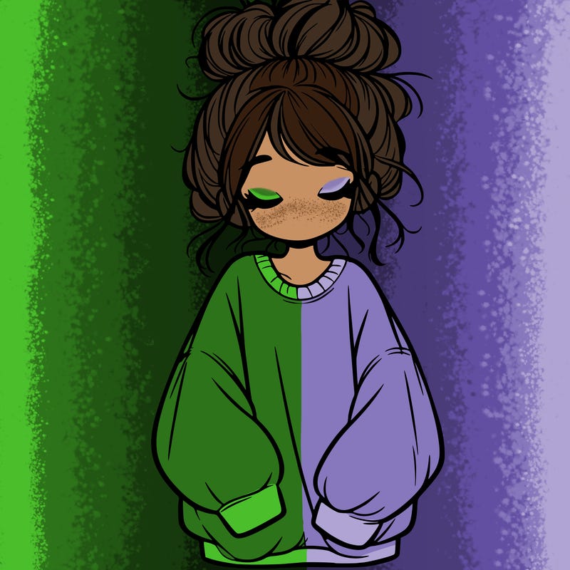 girl with baggy sweatshirt and messy bun