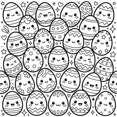 Get ready for an explosion of cuteness with this Kawaii Easter Eggs coloring page! Each adorable egg features a unique face and pattern, promising hours of joyful and relaxing coloring for all ages.