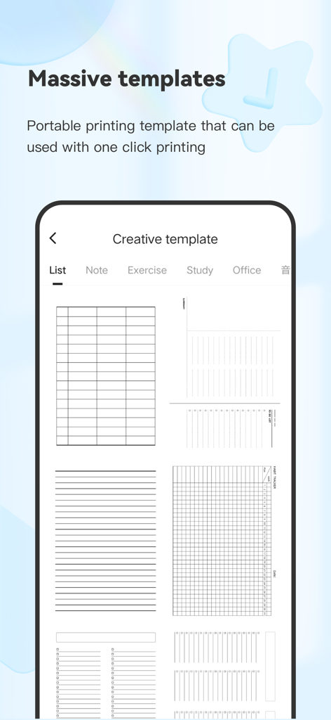 XLife Pro - XLife Pro App-Oberfläche mit verschiedenen kreativen Druckvorlagen für Listen und Notizen