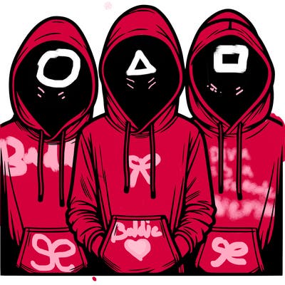 3 faceless people in  hoodies