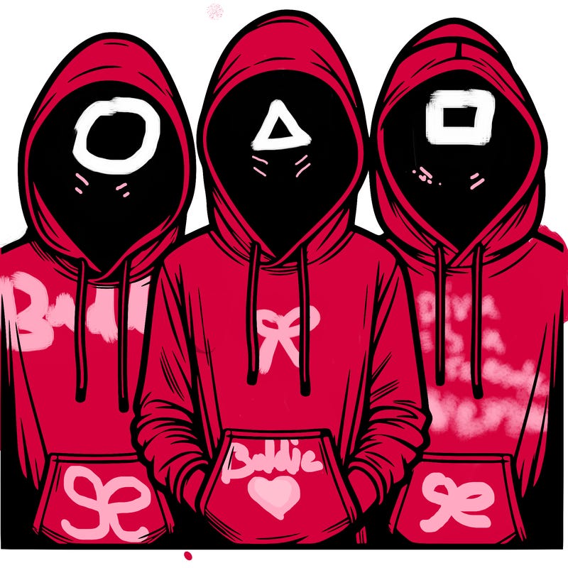 3 faceless people in  hoodies