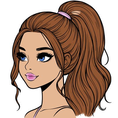 realistic girl with a high ponytail