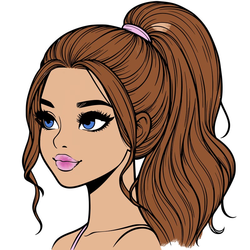realistic girl with a high ponytail