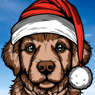 realistic dog with a christmas hat
