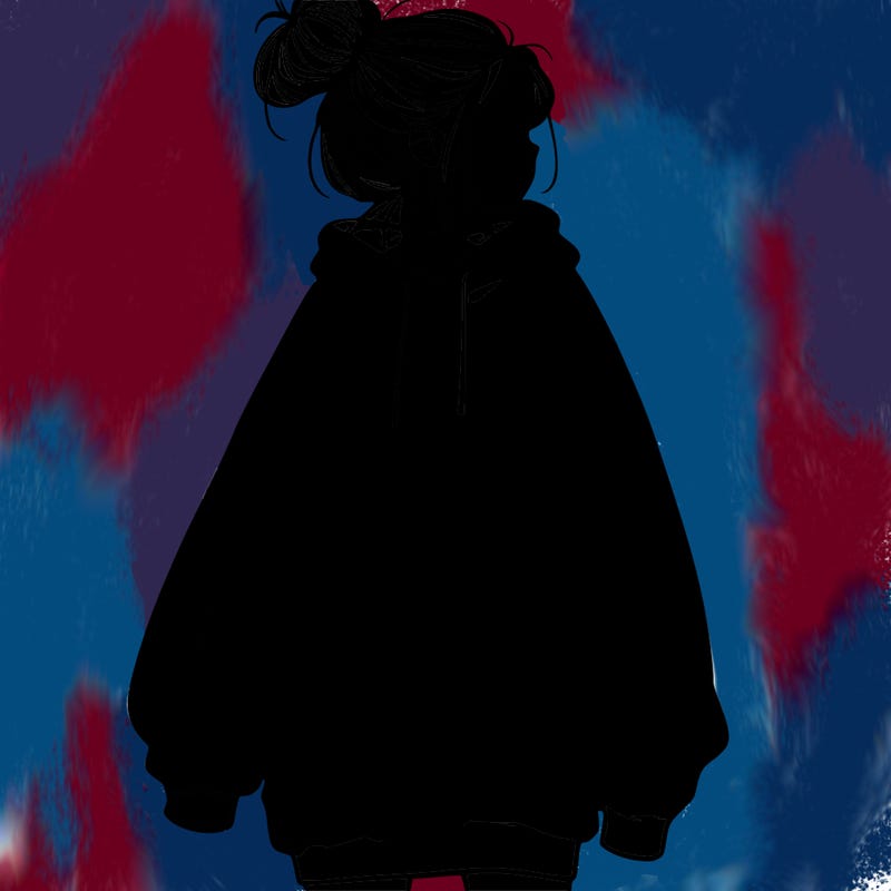 realistic girl with a oversized sweatshirt on and a bun