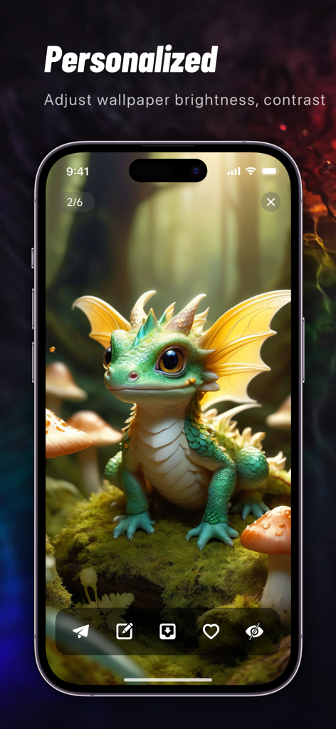 Um wallpaper personalizado de dragão verde fofo gerado por IA em uma tela de iPhone.